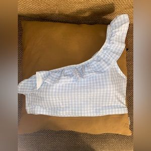 Old Navy Large Gingham Bathing Suit Top One Shoulder Ruffle